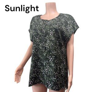 Banana Republic Womens Top SZ L Green Multicolor-Pullover-Tunic-Japanese Sleeve